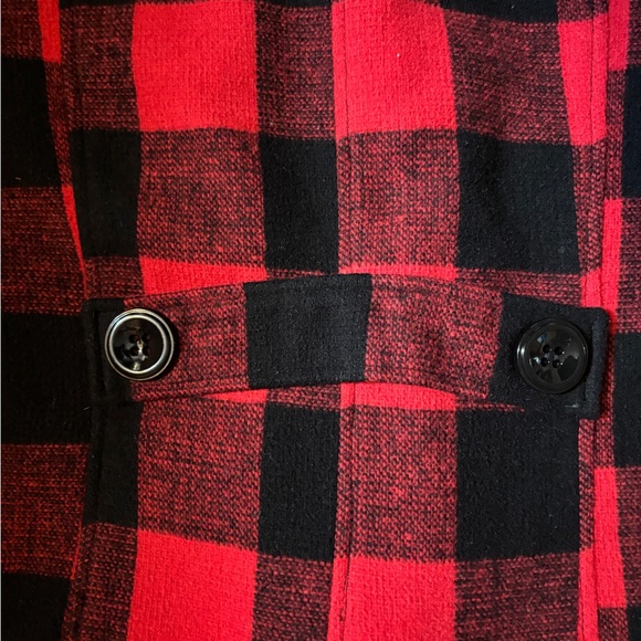 Rampage Red and Black Checkered Pea Coat - Picture 3 of 4